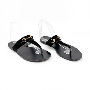 Gucci Horsebit Black Suede Flat Thong Flip Flop Sandals Size 40 US 10 Women